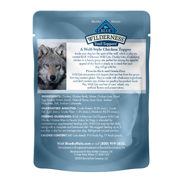 Blue Buffalo Wilderness Trail Toppers Wild Cuts High Protein Chunky Chicken Bites in Gravy Wet Dog Food, Grain-Free, 3 Oz. Pouch