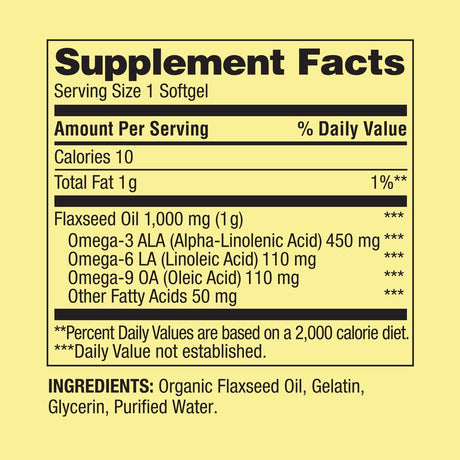 Spring Valley Flaxseed Oil Softgels Dietary Supplement, 1,000 Mg, 100 Count