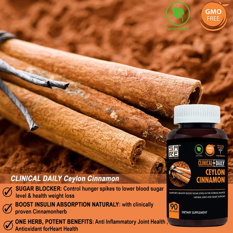 Clinical Daily Ceylon Cinnamon Bark Supplement 500Mg Blood Sugar Support 90 Capsules