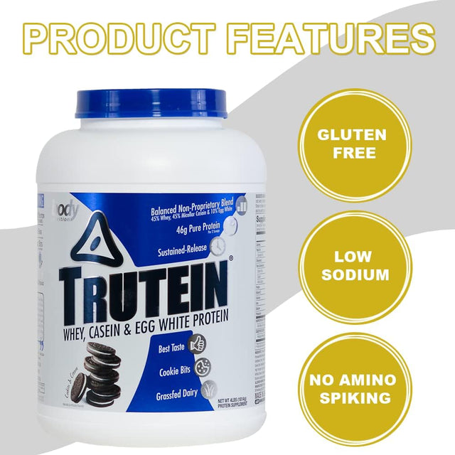 Body Nutrition Trutein Cookies & Cream 4Lb Protein Shakes/Shake, Meal Replacement Drink Mix, Post/Pre Workout Recovery Shake Powder, Breakfast Shake