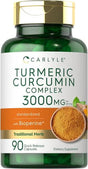 Turmeric Curcumin with Bioperine | 3000 Mg | 90 Powder Capsules | Joint Support Complex with Black Pepper | Non-Gmo, Gluten Free Supplement | by Carlyle