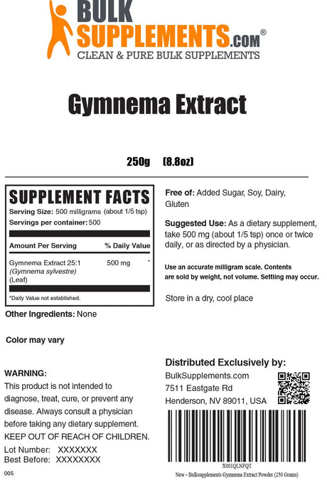 Bulksupplements.Com Gymnema Extract Powder, 500Mg - Supports Heart Health (250G - 500 Servings)