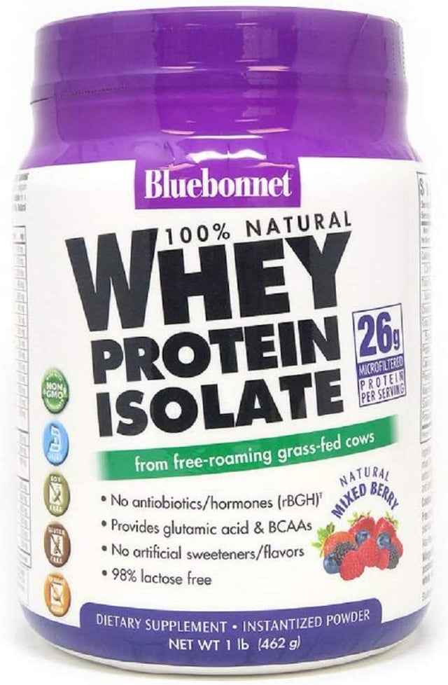 Bluebonnet Nutrition Whey Protein Isolate Powder from Grass Fed Cows, No Sugar Added, Non GMO, Gluten & Soy Free, Kosher Dairy, 16 Oz