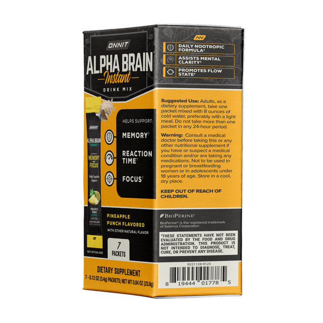 ONNIT Alpha BRAIN Instant Nootropic Brain Pineapple Punch Drink Mix, Memory/Focus Supplement, 7 Ct