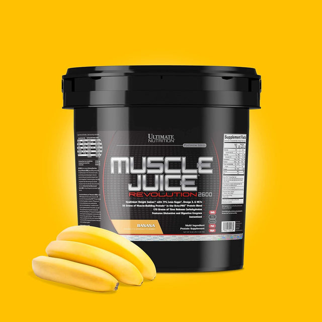 Ultimate Nutrition Muscle Juice Revolution 2600 Weight Gainer, Muscle Recovery with Glutamine, Micellar Casein and Time Release Complex Carbohydrates, Banana Protein Powder, 11.1 Pounds