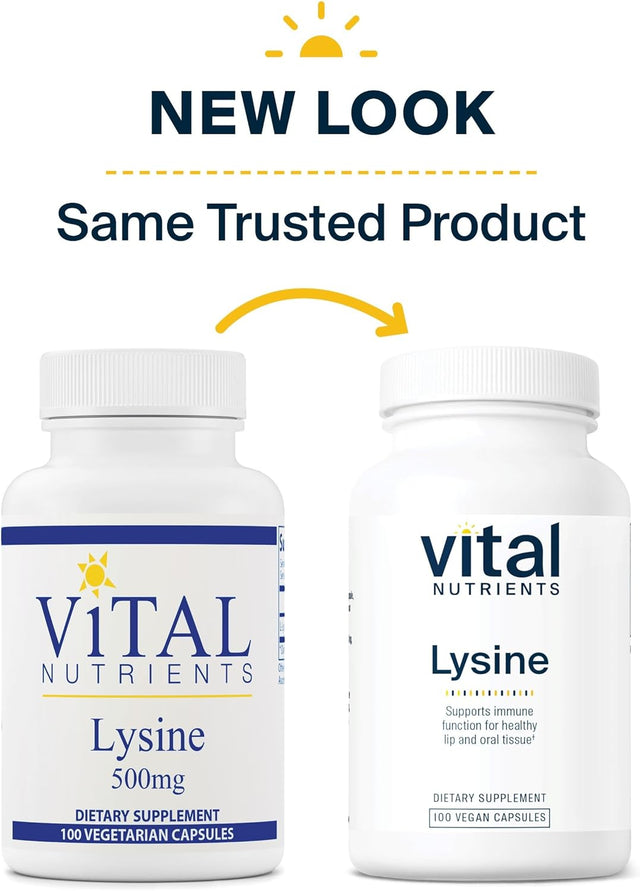 Vital Nutrients - Lysine - Supports Immune Function and Normal Arginine Levels - Supports Calcium Absorption - 100 Vegetarian Capsules per Bottle - 500 Mg