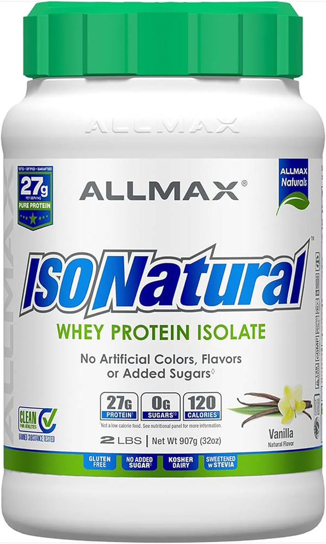 ALLMAX ISONATURAL Whey Protein Isolate, Vanilla - 2 Lb - 27 Grams of Protein per Scoop - Zero Fat & Sugar - 99% Lactose Free - with Prebiotics - No Artificial Flavors - Approx. 29 Servings