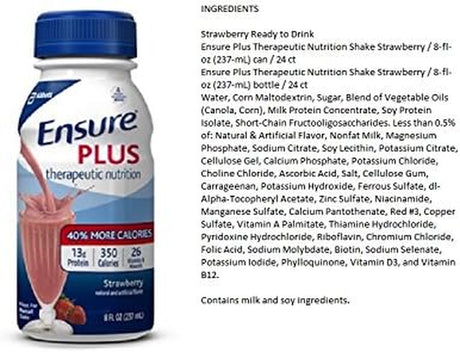 Ensure plus Ready to Drink Nutrition Shake 8 Oz, 6 Ea (Strawberry, 1 Pack)