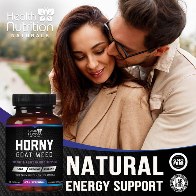 Extra Strength Horny Goat Extract for Men & Women - 1590Mg 3X Strength, Performance, Energy, Stamina with Maca, Saw Palmetto, Ginseng, L-Arginine & Tongkat Hornygoatweed Supplement - 120 Capsules