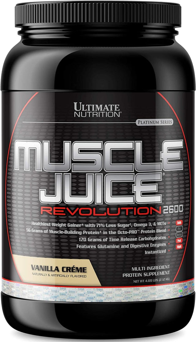 Ultimate Nutrition Muscle Juice Revolution 2600 Weight Gainer, Muscle Recovery with Glutamine, Micellar Casein, Time Release Complex Carbohydrates, Vanilla Protein Powder, 4.69 Pounds