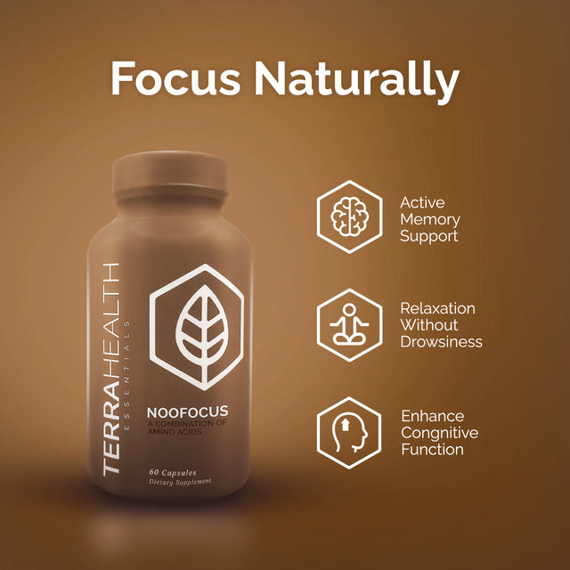 Terra Health Essentials NOOFOCUS - Nootropics Brain Support Supplement with Adaptogenic Mushrooms, Alpha-Gpc, Gotu Kola, L-Theanine for Focus & Memory - All Natural, 30 Day Supply