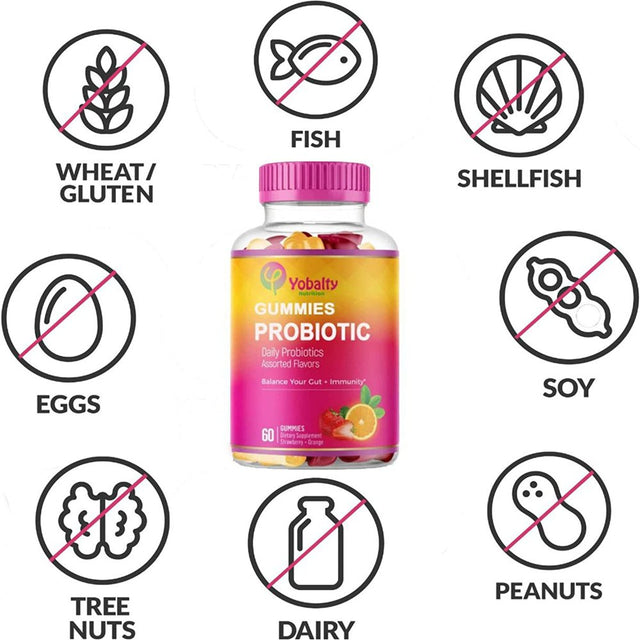 Yobalty Vegan Probiotic Gummies, Promote Vaginal Health, 5B Cfus, Sugar-Free Digestive Support 120Ct