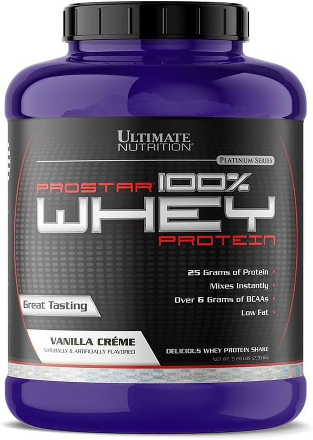 Ultimate Nutrition Prostar Whey Protein Powder, Low Carb Protein Shake with Bcaas, Blend of Whey Protein Isolate Concentrate and Peptides, 25 Grams of Protein, Keto Friendly, 5 Pounds, Vanilla Crème