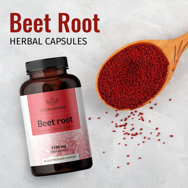 HERBAMAMA Beet Root Capsules - Blood Pressure Support, Immune Boost , 250 Caps