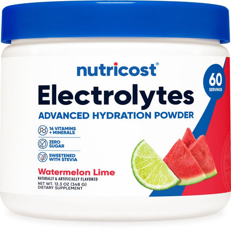 Nutricost Electrolytes Advanced Hydration Powder (Watermelon Lime) 60 Servings - Supplement