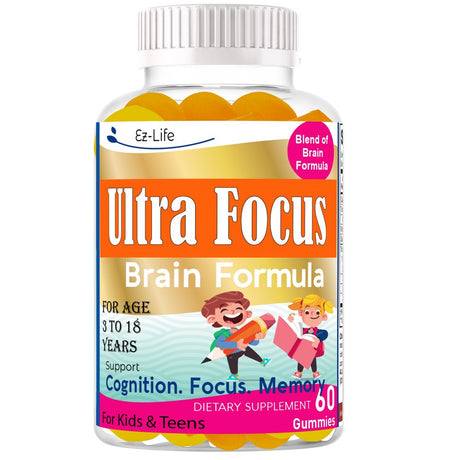 Ultra Focus Kids Brain Vitamins, Support Kids Focus and Attention, Memory & Concentration, Kids Attention and Focus Supplement (60 Ct) for Kids and Teens