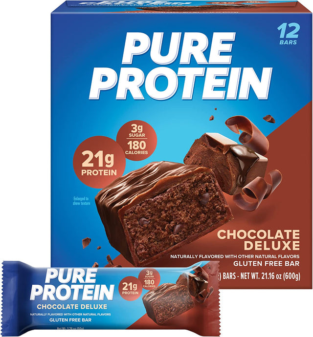 Pure Protein Bars, High Protein, Nutritious Snacks to Support Energy, Low Sugar, Gluten Free, Chocolate Deluxe, 1.76 Oz., 12 Count(Pack of 1) (Packaging May Vary)