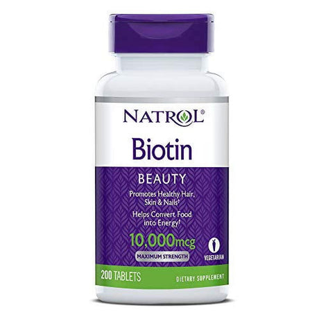 Natrol Biotin Beauty Tablets, Promotes Healthy Hair, Skin and Nails, Helps Support Energy Metabolism, Helps Convert Food into Energy, Maximum Strength, 10, 000Mcg, 200Count