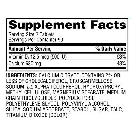 Equate Calcium Citrate + D3 Tablets Dietary Supplement, 630 Mg, 180 Count