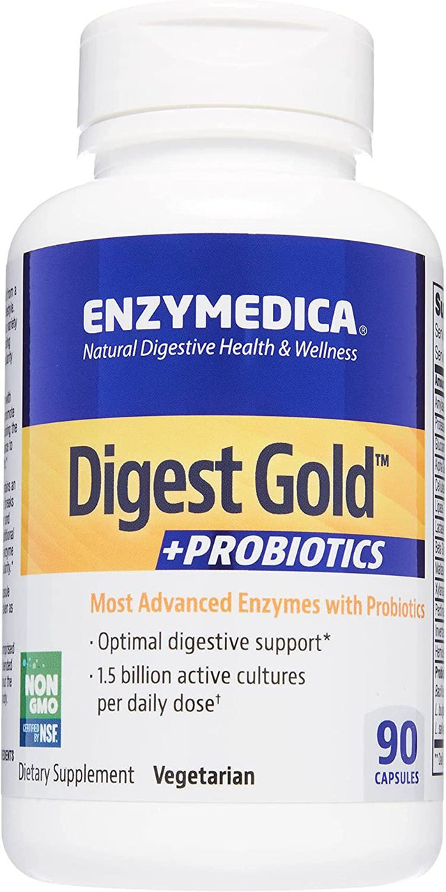 Enzymedica Digest Gold + Probiotics, 2-In-1 Advanced Formula, Supports Healthy Gut with 9 Different Probiotic Strains, Improves Digestion, 90 Capsules