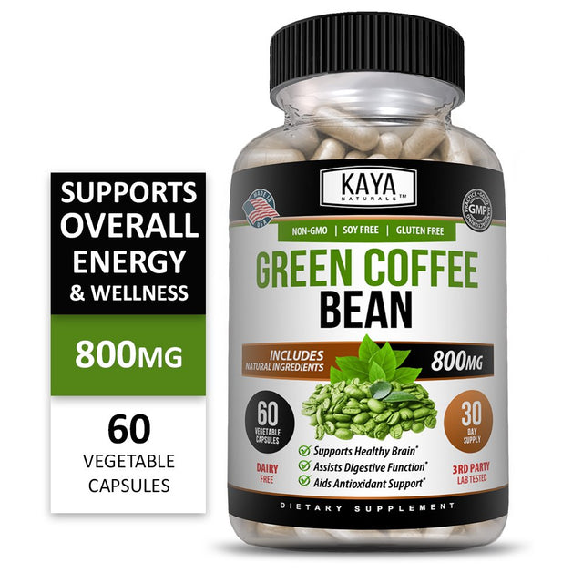 Kaya Naturals Green Coffee Bean 60Ct - Weight Management, Antioxidant, Blood Pressure Support- 800Mg