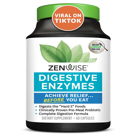 Zenwise Digestive Enzymes with Prebiotics and Probiotics for Women and Men, Supports Digestive Health, 60 Count