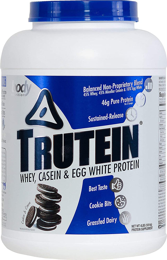 Body Nutrition Trutein Cookies & Cream 4Lb Protein Shakes/Shake, Meal Replacement Drink Mix, Post/Pre Workout Recovery Shake Powder, Breakfast Shake