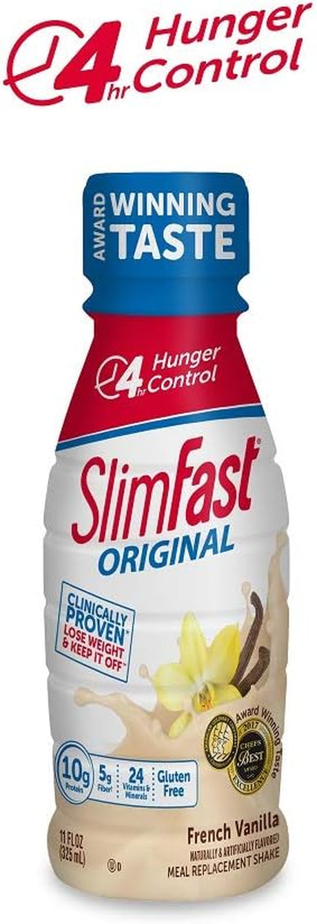 Slim Fast Original Weight Loss Meal Replacement RTD Shakes with 10G of Protein and 4G of Fiber plus 24 Vitamins and Minerals per Serving, French Vanilla, 20 Count