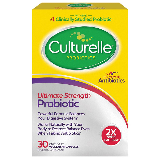 Culturelle Ultimate Strength Probiotic for Men and Women, Most Clinically Studied Probiotic Strain, 20 Billion Cfus, Supports Occasional Diarrhea, Gas & Bloating, Non-Gmo, 30 Count