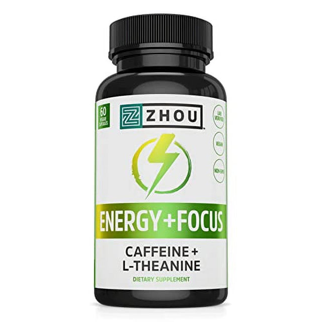 Zhou Energy + Focus | Caffeine with L-Theanine | Focused Energy for Your Mind & Body | #1 Nootropic Stack for Cognitive Performance | 60 Vegcaps