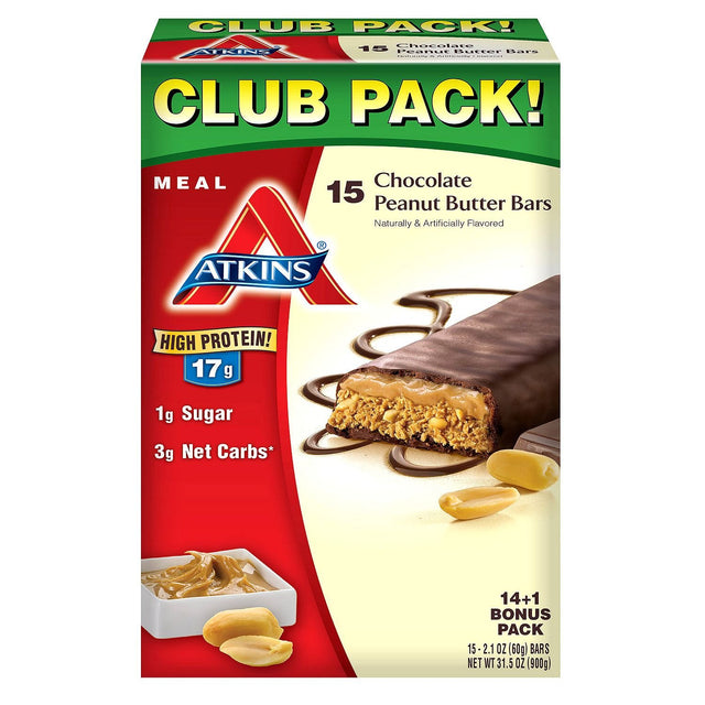 Atkins Meal Bars Chocolate Peanut Butter Pack,2.1 Ounce, 15 Count