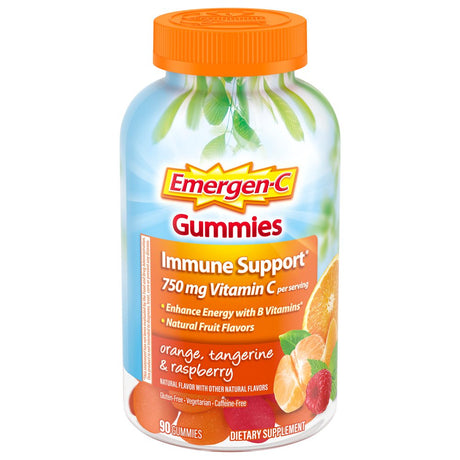 Emergen-C 750Mg Vitamin C Gummies for Adults, Immunity Gummies with B Vitamins, Gluten Free, Orange, Tangerine and Raspberry Flavors - 90 Count