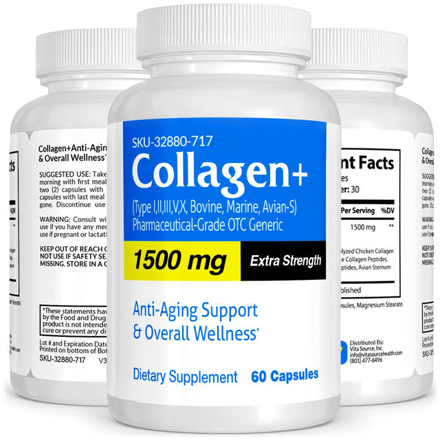 Collagen Pills Pharmaceutical Grade OTC, Peptides Supplement, Women & Men, 60Ct, Vitasource