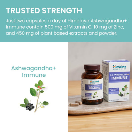 Himalaya Ashwagandha+ Immune with Elderberry, Zinc & Vitamin C for Immune Support, 60 Capsules