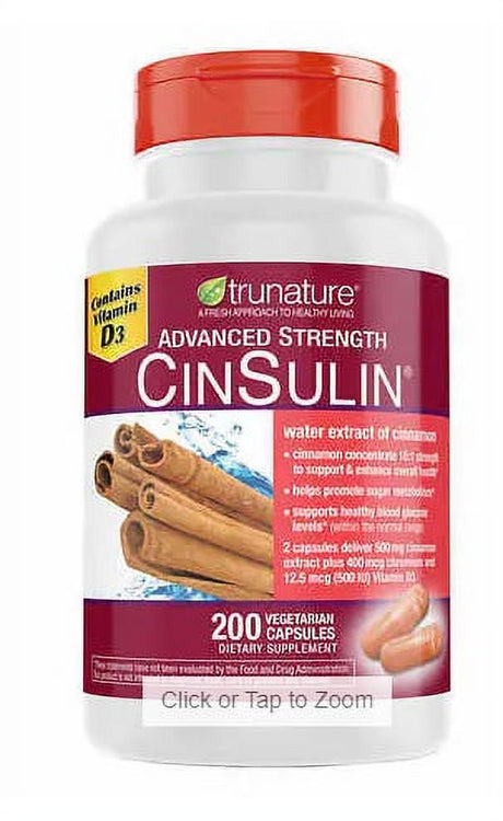 Trunature Advanced Strength Cinsulin 500Mg., 200 Vegetarian Capsules