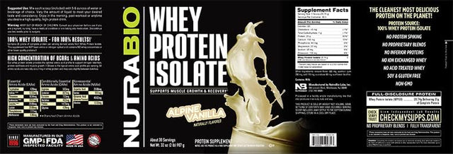 Nutrabio Whey Protein Isolate Supplement – 25G of Protein per Scoop with Complete Amino Acid Profile - Soy and Gluten Free Protein Powder - Zero Fillers and Non-Gmo - Alpine Vanilla - 2 Lbs