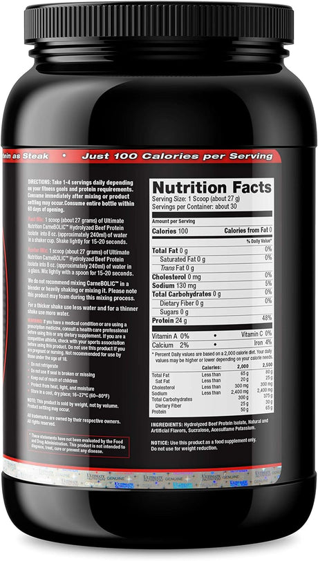 Ultimate Nutrition Carnebolic Hydrolyzed Beef Protein Isolate, Vanilla, 1.79 Pound