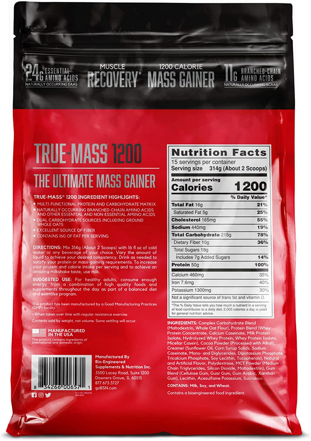 BSN TRUE-MASS Weight Gainer, Muscle Mass Gainer Protein Powder, Chocolate Milkshake, 10.38 Pound (Package May Vary)