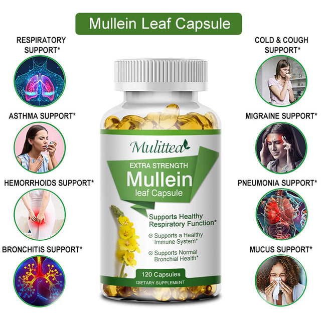 Mulittea 100% Natural Mullein Leaf Capsules for Cleanse, Supports Healthy Respiratory, 120 Capsules