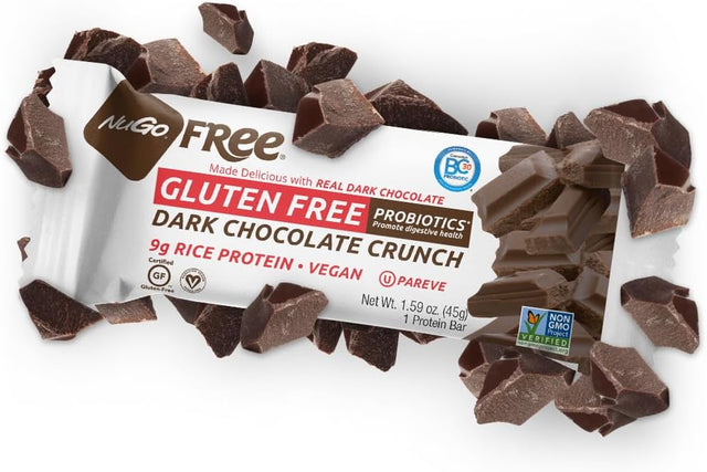 Nugo Free Dark Vegan 9G Rice Protein Bar, Probiotics, Gluten Free, Soy Free, Dark Chocolate Crunch, 1.59-Ounce Bars (Pack of 12)