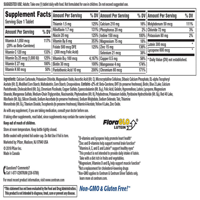 Centrum Silver Multivitamin for Men 50 Plus, Multivitamin/Multimineral Supplement with Vitamin D3, B Vitamins and Zinc - 275 Count