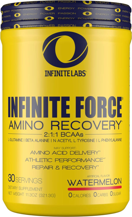 Infinite Labs Infinite Force BCAA High Performance Amino Recovery, 6Gms of BCAAS Amino Acids Supplement, Watermelon Flavor, Caffeine Free, Electrolyte Amino Acid Powder for Hydration