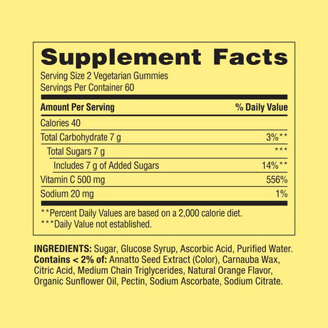 Spring Valley Extra Strength Vitamin C Dietary Supplement Vegetarian Gummies, Orange, 500 Mg, 120 Ct