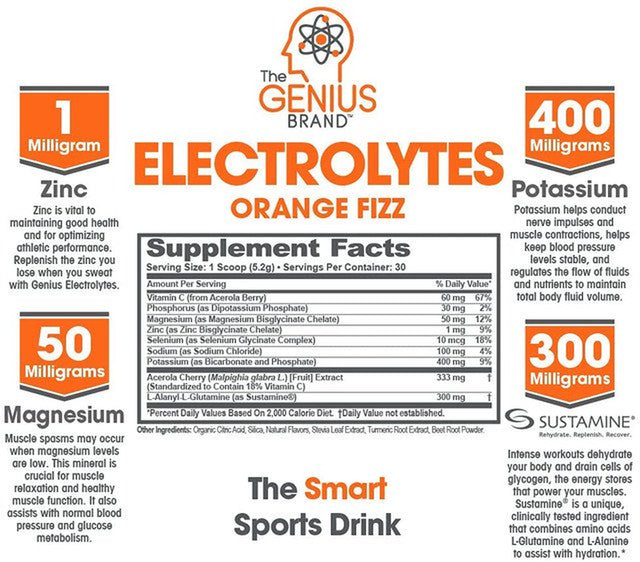 Natural Hydration Booster Endurance Supplement - Performance Enhancing Drink Mix, Orange Fizz, Genius Electrolytes by the Grenius Brand