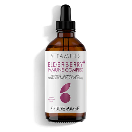 Codeage Organic Black Elderberry Syrup, Vitamin C, D, Zinc, Black Currant & Sambucus, Kids Friendly, 4 Fl Oz