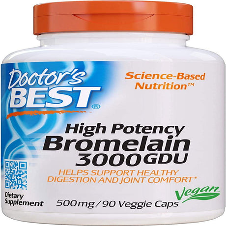 Doctor'S Best 3000 GDU Bromelain Proteolytic Digestive Enzymes Supplements, Supports Healthy Digestion, Joint Health, Nutrient Absorption, 500 Mg, 90 VC