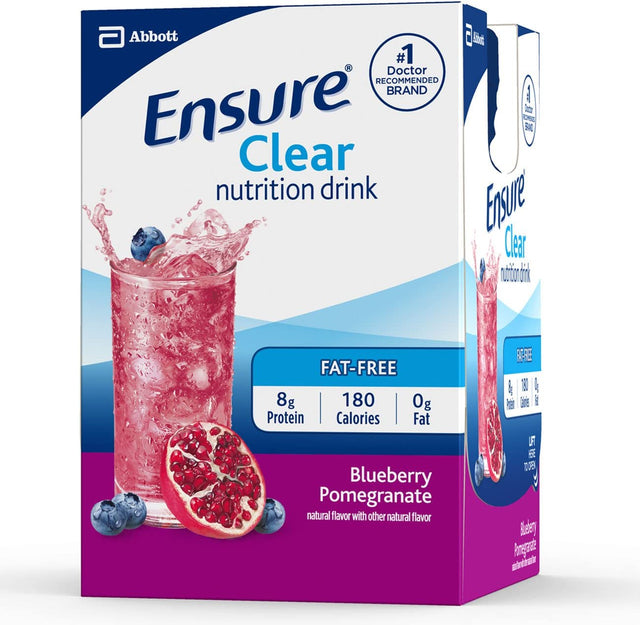 Ensure Liquid Clear Nutrition Drink, 0G Fat, 8G of Protein, Blueberry Pomegranate, 10 Fl Oz (Pack of 12), Bottle, Gluten Free