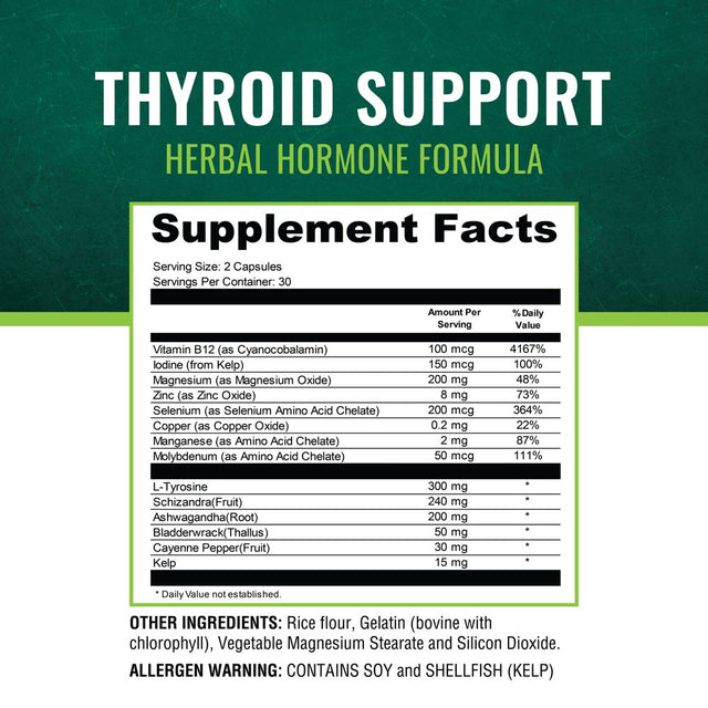 Thyroid Support for Energy and Metabolism Supplement - Improves Energy Level and Blood Flow for Thyroid and Metabolism Health - 120 Capsules