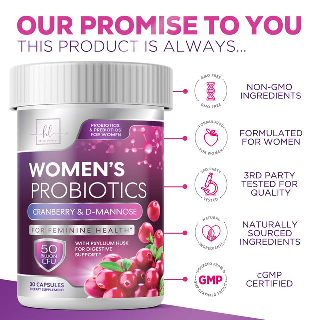 Formulated Probiotics for Women, 50 Billion CFU + Prebiotics & Cranberry, Vaginal Women'S Probiotic for Digestive Health, Ph & Immune Support, 9 Strains, No Dairy Soy Gluten Shelf Stable - 30 Capsules