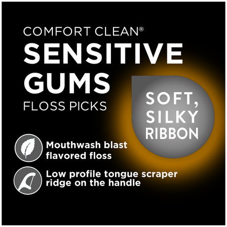 Dentek Comfort Clean Sensitive Gums Floss Picks, Soft & Silky Ribbon, 150 Count